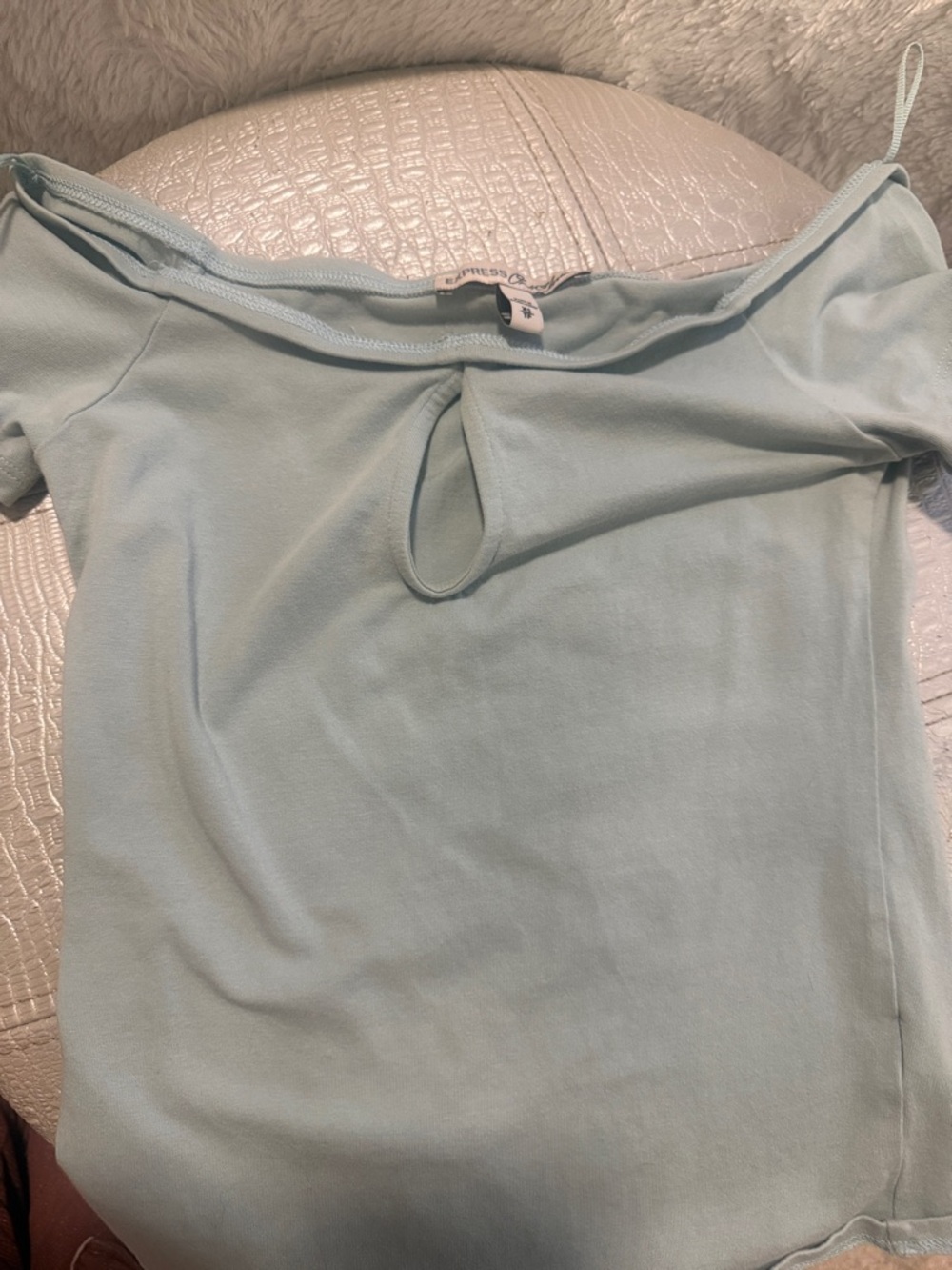 Express Light Blue Off-Shoulder Crop Top with Keyhole
